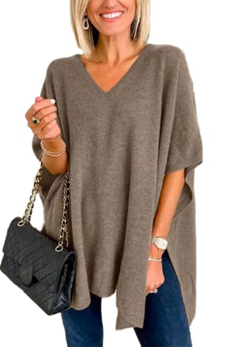 Pinclodly Women's Knit Poncho Sweater Batwing...