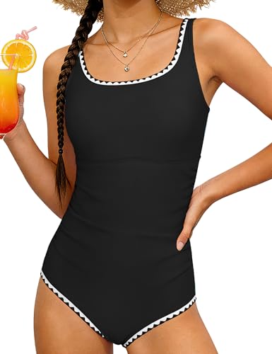 Image of CRISONE Girl Swimsuit One Piece Bathing Suit for Girls Retro Square Neck Adjustable Straps Girls' Swimwear 9-16Y