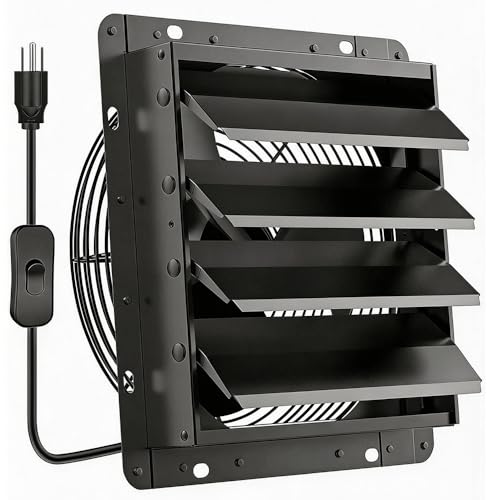 Image of HG Power Upgraded 14 Inch Shutter Exhaust Fan, 882CFM High-Speed Vent Fan, 1400RPM Wall Mounted Attic Fan with Steel Mesh Screen for Shed, Garage, Greenhouse Ventilation, Black