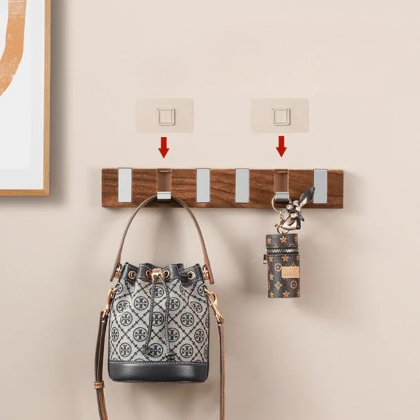 Abovsare Rustic Wall Mounted Coat Rack: Wooden Coat Hook Hanger - 6 Hooks for Hanging Clothes Robes Towels Coats 3