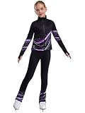 Agoky Traje De Entrenamiento para Niñas Sudadera con Cremallera Y Mallas De Patinaje sobre Hielo Traje De Fitness Gym Correr Morado 7-8 años