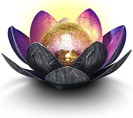 WNP Purple Solar Flower Light Outdoor Decorations,Solar Garden Decor Lights Outdoor, Waterproof Decorative Solar Powered Glass Ball Light with Metal Petal for Yard,Tabletop,Patio,Walkway