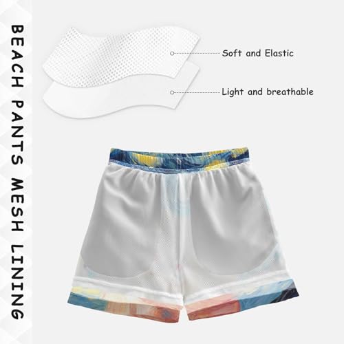 DOMIKING Piggy Star Blue Toddler Boys' Swim Trunks Mesh Lining Swim Shorts for Beach Pool Gym Adjustable Waist 2T4