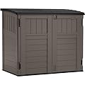 Suncast Modernist 4' x 2.5' Lockable Outdoor Garden Resin Low Profile Horizontal Storage Shed with 3 Doors, 34 Cubic Feet, Gray