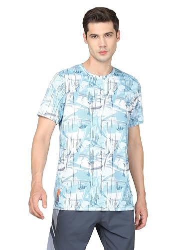 Image of TECHNOSPORT Men's Polyester Slim Fit All Over Print Crew Neck Half Sleeve T-Shirt with Technocool+,SPF50+ and Quick Dry