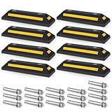 Eikuavons Radstopper 8er Set 54x15x10 cm, Parkplatzbegrenzung mit Reflektionsstreifen, Einparkhilfe Garage und Parkplatz, Parkstopper als Anfahrschutz aus Gummi für Garage, Carport und Parkflächen