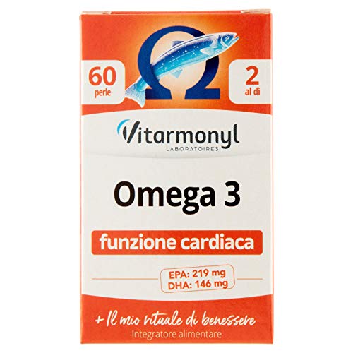 VITARMONYL - OMEGA 3 - Integratori per favorire la normale funzione cardiaca - Formula arricchita con Vitamina E, contro lo stress ossidativo - Confezione da 60 perle - 33,4 g