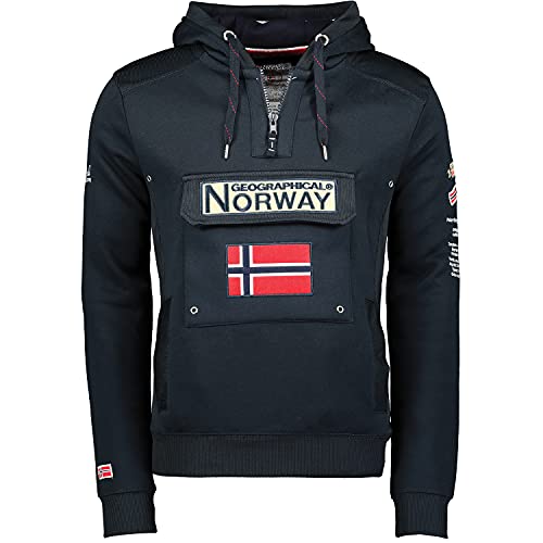Geographical Norway GYMCLASS Men - Sweat À Capuche Poche Kangourou Homme - Sweatshirt Logo Homme Pull Hood Veste - Sweat Shirt Hoody Chaud Manches Longues - Hoodie Sport Regulier (Marine XL)