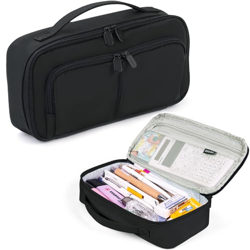 Image of Pencil Case Large Capacity Pencil Pouch Pen Bag with Handle, Portable Pencil Case Pencil Bags with Zipper Student Stationery Bag for Girls and Boys Teen Adults Men Women (Black)