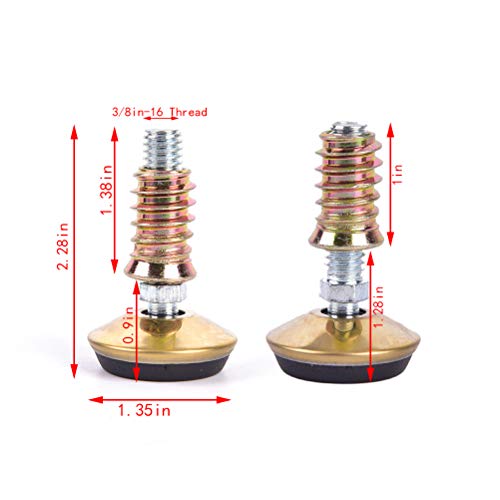 8 Pack Swivel Furniture Levelers - Adjustable Leveling Legs Glide,1.35\" Diameter Base, 3/8\"-16 Thread, for Tables Chairs Cabinets (Brass Color)