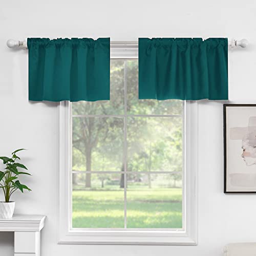poefun Green Valances for Windows/Kitchen/Bathroom/Dining Living Room/Bedroom/Cafe/Office/Laundry Rod Pocket 18 Inch Length 2 Panels 42x18