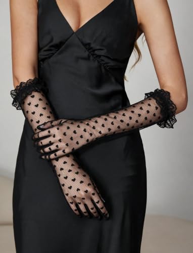 Avidlove Women's Lace Tea Party Gloves Heart Ruffled Wrist Wedding Glove - image 6