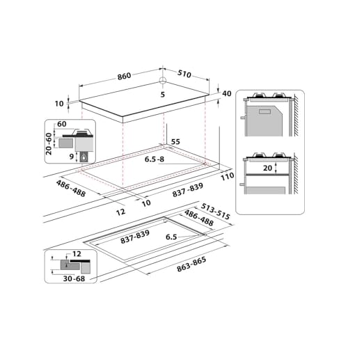 Plaque de cuisson gaz en verre WHIRLPOOL GOA 9523NB1 4 brûleurs Largeur 860 mm - vue 3
