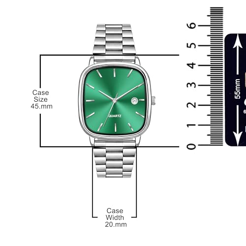 Image of Acnos Luxury Square Dial Quartz Watch for Men & Women - Stainless Steel Bracelet, Minimalist Analog Wristwatch with Date Window Pack of 1