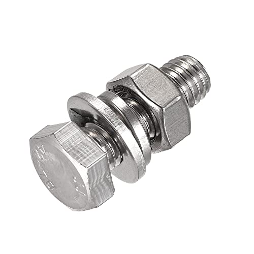 Image of uxcell M10 x 25mm Hex Head Screws Bolts, Nuts, Flat & Lock Washers Kits, 304 Stainless Steel Fully Thread Hexagon Bolts 8 Sets