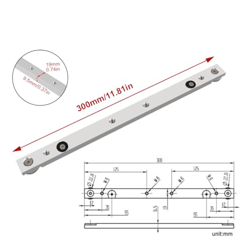 Image of Serplex 3 /4 Inch x 300mm Aluminum Miter Bar, Silver T-Slot Guide Rail