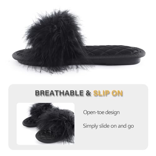 Image of Fur Story Women's Furry Slippers Open Toe Fuzzy Slippers Memory Foam Fluffy House Sandal
