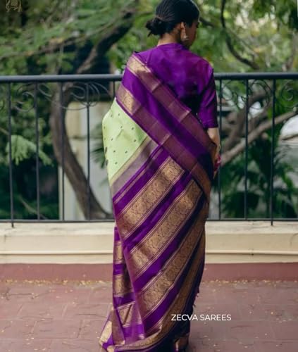 Image of ZECVA Women's Soft Kanjivaram Silk Saree For Women With Attach Unstitch Blouse Piece