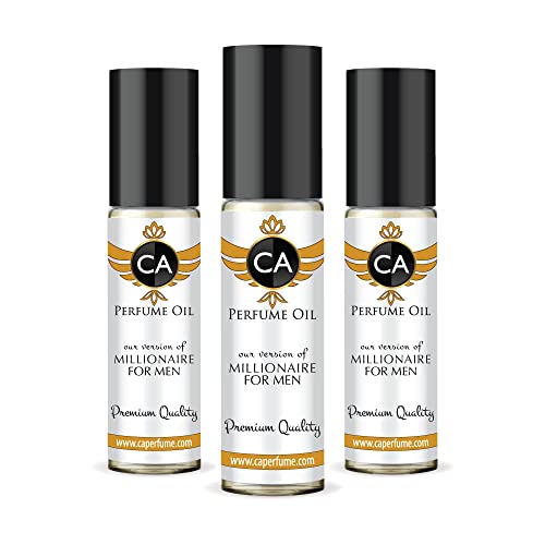 CA Perfume Impression of Millionaire for Men Eau De Parfum Leather Scent Long Lasting Cologne for Men Travel Size TSA Ready for Day and Night Wear 0.33 Fl Oz 10ml (Pack of 3)