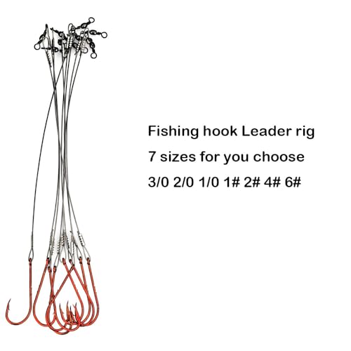 10pcs Fishing Wire Leader Hook Rigs Baitholder Fishing Hook Nylon Coated Fishing Wire Leader with Swivel 3/0 2/0 1/0 1# 2# 4# 6# (8.9inch, 6#-10pcs)