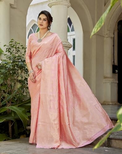 Image of Yashika Women's Trendy Pure Banarasi Kanjivaram Saree with Blouse Material