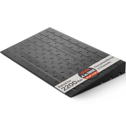 Image of VEVOR Rubber Threshold Ramp, 4" Rise Threshold Doorway, 3 Channels Cord Cover Solid Threshold Ramp, Rubber Angled Entry Rated 2200 Lbs Load Capacity for Wheelchair and Scooter
