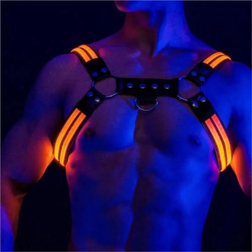 Rave Outfit for Mens Led Harness Men Shoulder Belt Sexual Body Chest Dimming Light Stage Flashing Rechargeable Color Chest(Rainbow)3