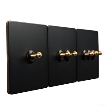 Wall Toggle Light Switch 1-4 Gang 2 Way Black Toggle Light Switch Solid Copper Lever Antique Switch 86 Type Retro Toggle Switch 10A Dual Control Lever Toggle Switch(3 Gang)