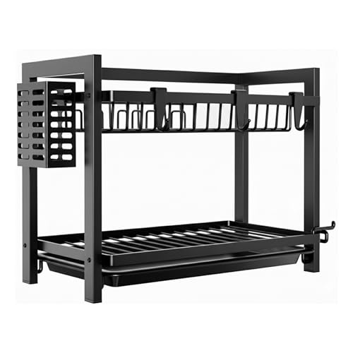 Weida | Escurridor de Platos 2 Niveles en Acero Negro | Estantería Multifuncional para Platos y Utensilios | Tamaño Compacto | Ideal para Cocinas Pequeñas (1, 43cm-39cm-23.5cm)