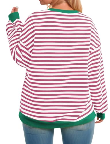 Image of ROSRISS Womens-Plus-Size-Oversized-Sweatshirts Striped Colorblock Long Sleeve Shirts Casual Crewneck Pullover Sweaters XL-5XL