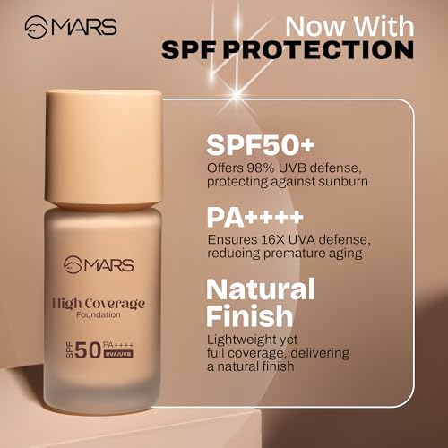Image of MARS SPF50 PA++++ High Coverage Foundation | Blemish Free & Blendable Makeup | For All Skin Type | IN-VIVO Tested with 5 Star UVA+UVB Protection Boost Rating (40ml) (SHADE-5.5) (Pack of 2)