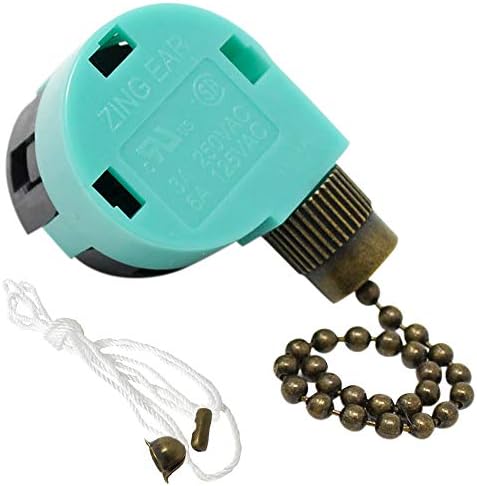 Zing Ear ZE-268S6 3 Speed 4 Wire Fan Switch 3 Way Rotary Speed Control Pull Chain Switch 6A125VAC 3A250VAC for Ceiling Fans - Antique Brass