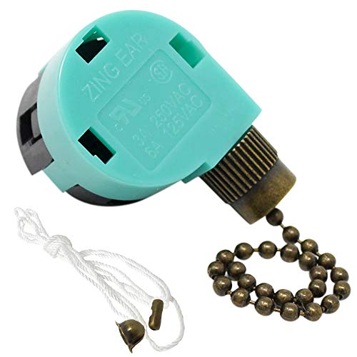 Zing Ear Ze-268S6 3 Speed 4 Wire Fan Switch 3 Way Rotary Speed Control Pull Chain Switch 6A125Vac 3A250Vac For Ceiling Fans - Antique Brass #TOP3