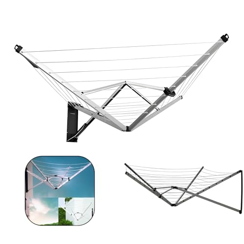 5 Arm Wall Mounted 26m Rotary Airer Heavy Duty Aluminium Folding Cloth Laundry Dryer Outdoor Indoor Washing Clothes Line