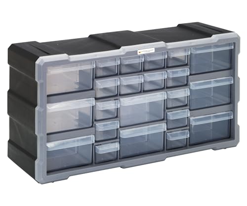 Quantum Storage PDC-22BK Clear Plastic Parts Storage Hardware and Craft Drawer Cabinet, 22 Drawers