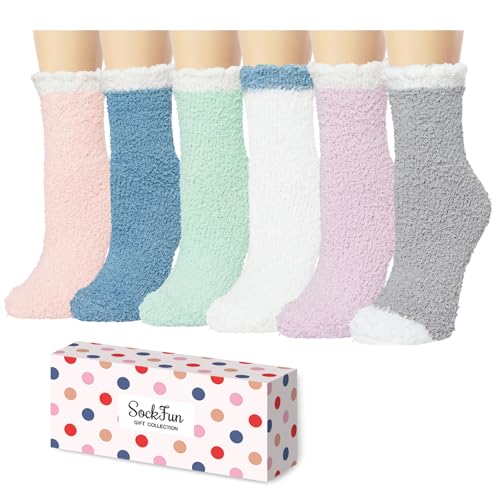 Fuzzy Socks for Women - Fleece Sleep Soft Cozy Animal Socks 6 Pairs, Christmas Stocking Stuffers