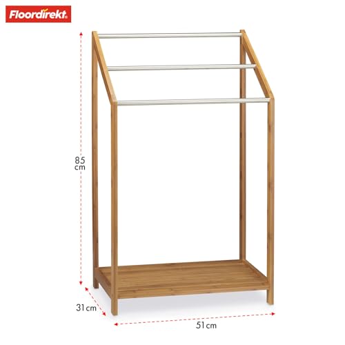 Floordirekt Ilinois - Toallero de bambú con 3 barras de acero inoxidable (31 x 51 x 85 cm), toallero de pie para baño con superficie de almacenamiento, ideal para espacios pequeños - imagen 2