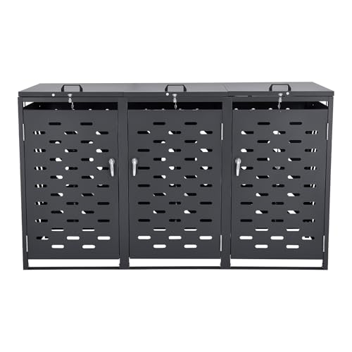 VEVOR Mülltonnenbox, 3 x 240L Mülltonnenhaus, Mülltonnenverkleidung, Mülltonnenverkleidung, abschließbarer Mülltonnen-Aufbewahrungsschuppen, für Mülltonne, Garten, Hinterhof und Terrasse