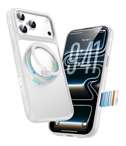 Image of for iPhone 17 Pro Case, Compatible with MagSafe, Slim Shockproof Military-Grade Rugged Protective Case with Stand, Camera Control, Comfort Grip (B-White, iPhone 17 Pro)