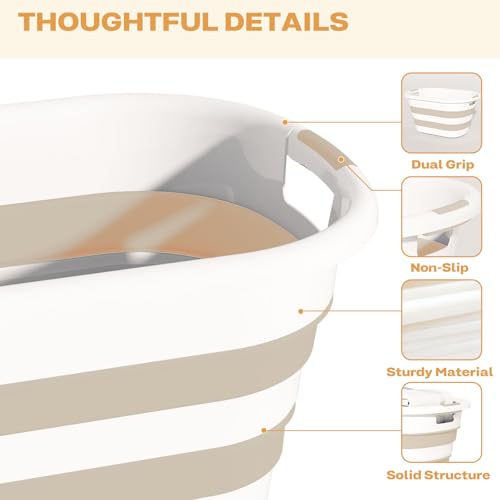 Image of OOAMBB 43L(11.5Gallon) Collapsible Laundry Baskets plastic, Pop Up Laundry hamper /Storage Container, Foldable Laundry Basket with Large Capacity,Sturdy,Space Saver (Beige, 2 Packs)