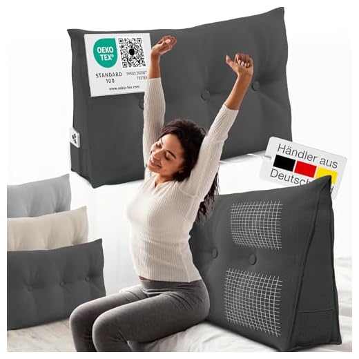 ELONEO Rückenkissen 100 cm breit, Keilkissen für Bett und Sofa geeignet, dreieckiges Lesekissen, Kissen mit abnehmbarem und waschbarem Bezug, mit praktischem Seitenfach