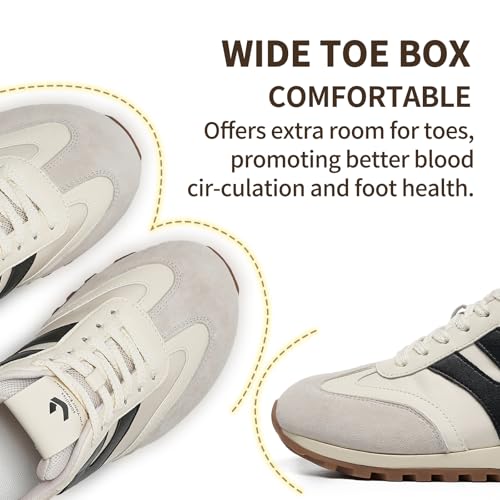 somiliss Wide Toe Sneakers for Women Breathable Fabric Leather Suede Upper Non-Slip PU TPR Outsole Walking Shoes Tennis Running Fashion Sneakers3