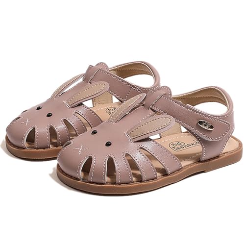 Image of WUIWUIYU Toddlers Little Girls T-Strap Hook&Loop Dress Strawberry Summer Shoes Closed Toe Carrot Sandals