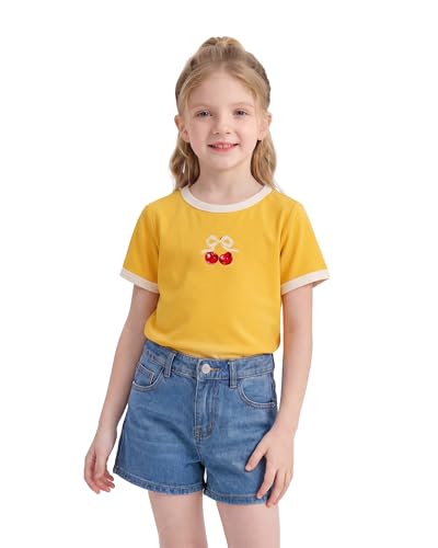 Image of Stelle Girls Retro Graphic T Shirt Soft Stretch Crewneck for School | Lightweight, Breathable, Soft, Stretchy, Cherry graphic, Relaxed fit, School, Play, Sports, Everyday wear, Vintage style
