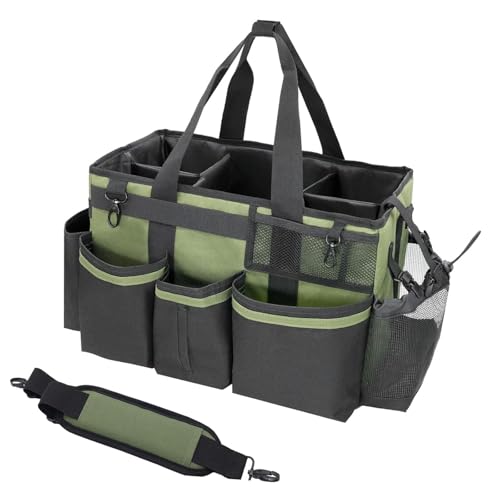 tool storage bag, Cleaning Tool Storage Bag Portable with Handle Adjustable Shoulder Strap Polyester 4 Foldable Internal Partitions 15.7x9.6x9.1 Inches