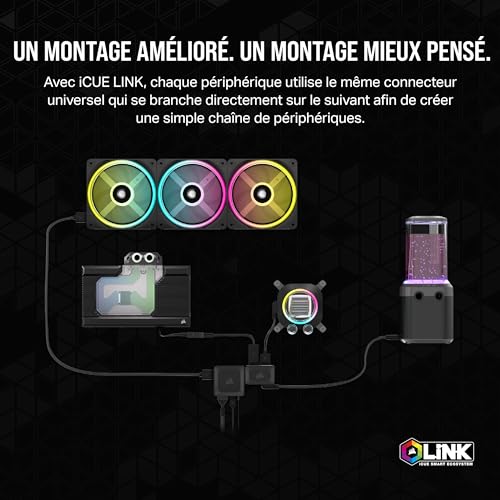 CORSAIR Hydro X Series iCUE Link XH405i Kit de Watercooling Personnalisé – Waterblock pour Processeur XC7 Elite – Pompe/Réservoir D5 XD5 Elite – 3 Ventilateurs RGB QX120 – Gris Furtif