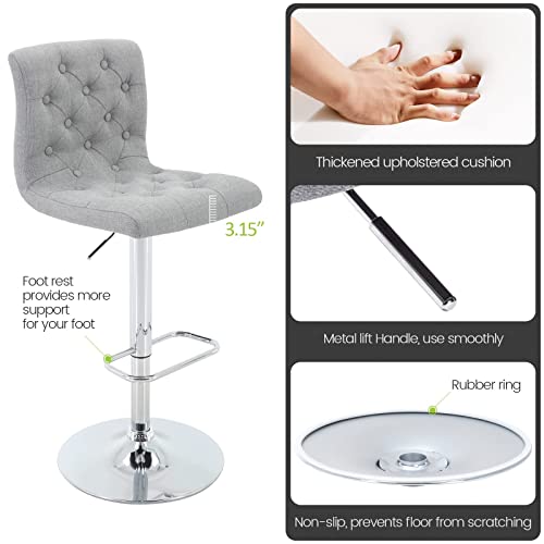Brage Living Tufted Fabric Bar Stool, Adjustable Swivel Counter Height Barstool With Back, Upholstered Armless Airlift Bar Chair For Kitchen Dining Cafe (Light Grey) #TOP5