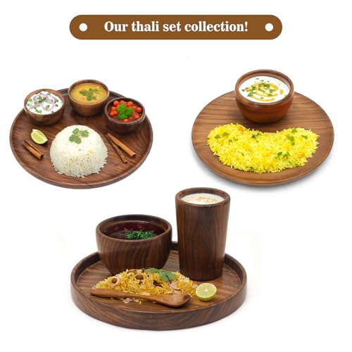 Image of Wooden thali, Sheesham Wood Serving Plate, 25.4 cm Round, Natural Brown, Chemical-Free (Wooden thali 1)