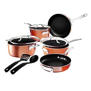 Gotham Steel 10 Pc Copper Pots and Pans Set Non Stick, Kitchen Cookware Sets, Space Saving Non Stick Pots and Pan Set, Nonstick Cookware Set, Non Toxic Cookware Set, Pot Set, Dishwasher Safe