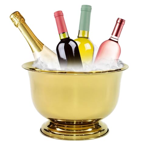 Sipoyen Gold Ice Bucket for Parties Stainless Steel 8L Beverage Tub Large Capacity Champagne Bucket Drink Tub Insulated Punch Bowl Drink Chiller